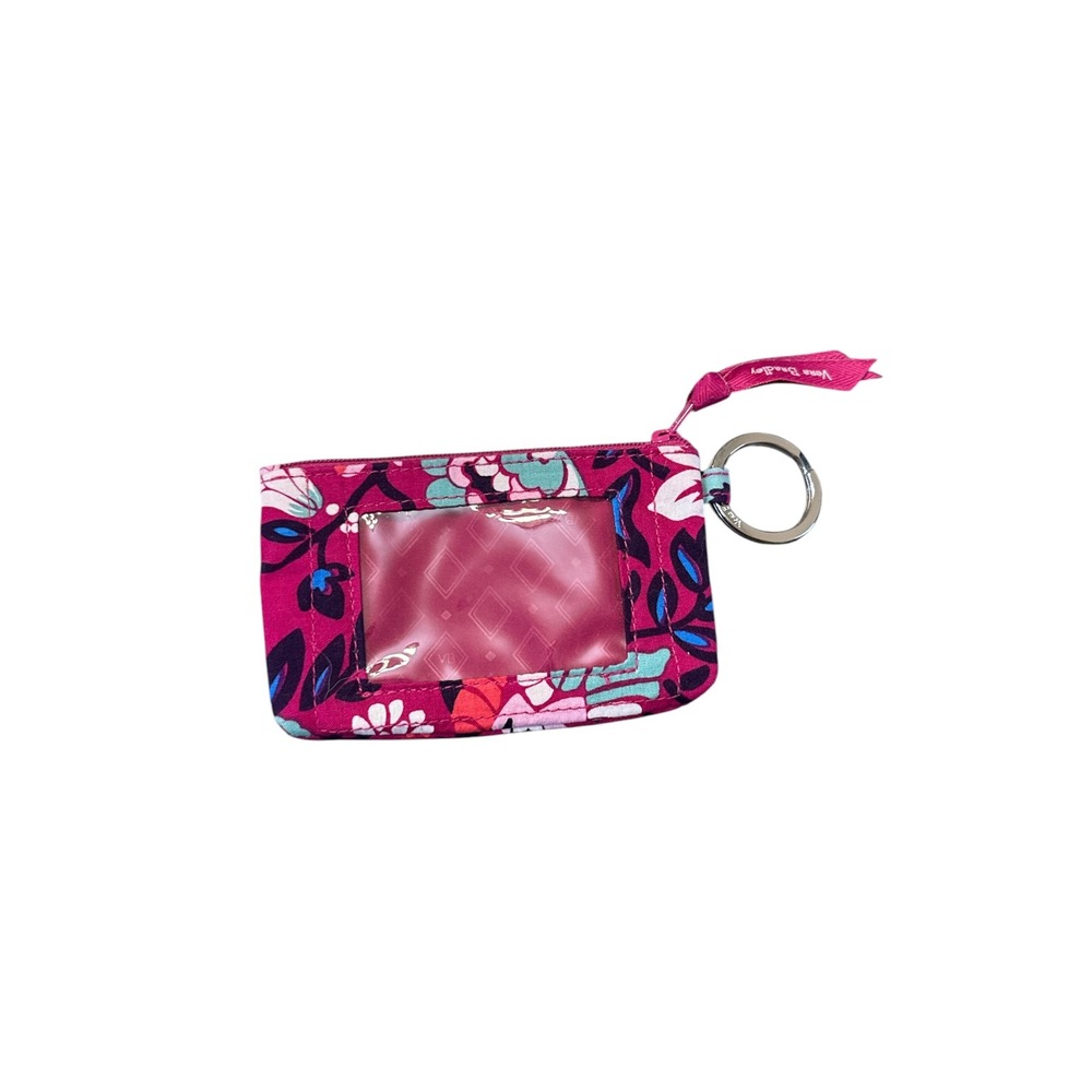 Vera Bradley Bloom Berry Floral Zip‎ ID Case Keychain Wallet Card Holder